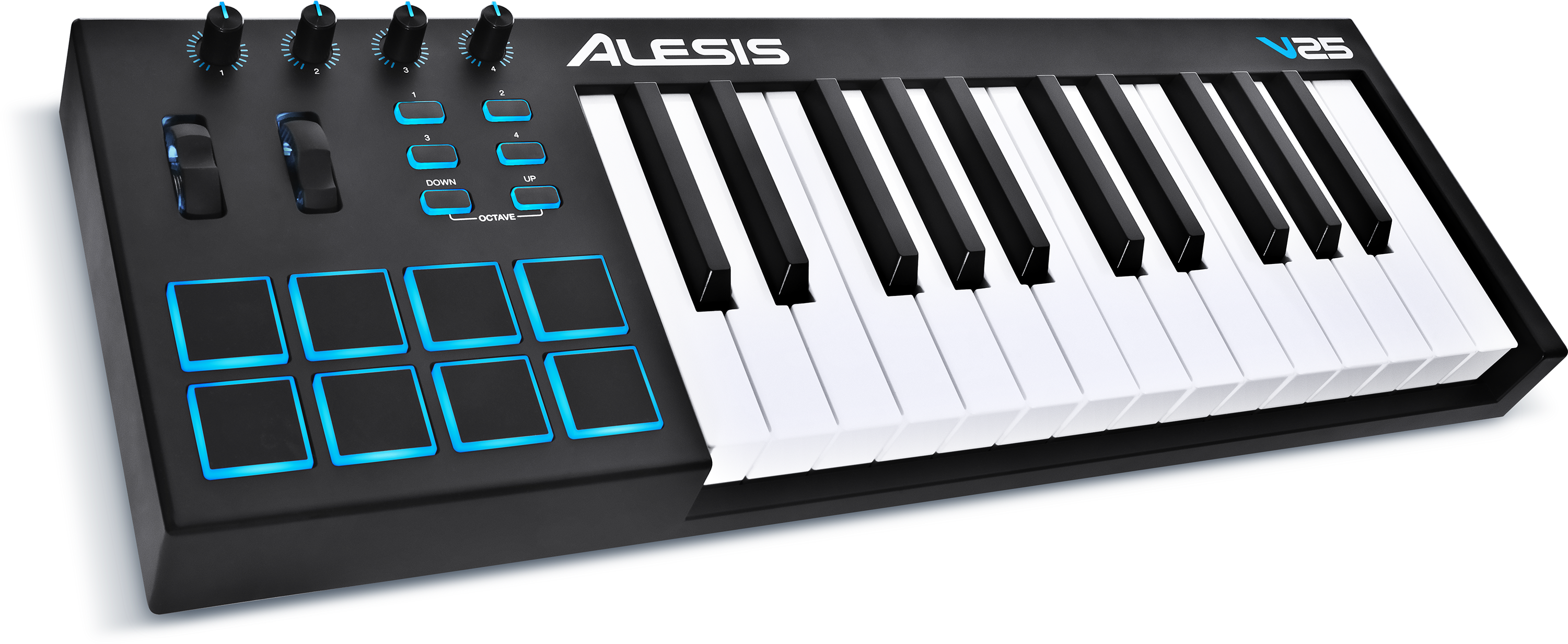 V25 Angle-left Rgb 00 - Alesis V25 25 Key Usb Keyboard And Pad Controller (3000x1875), Png Download