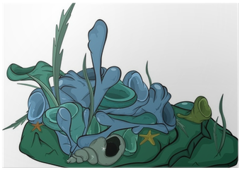 Sea Bottom With Seaweed Plants And A Cockleshell - Seaweed Cartoon (400x400), Png Download