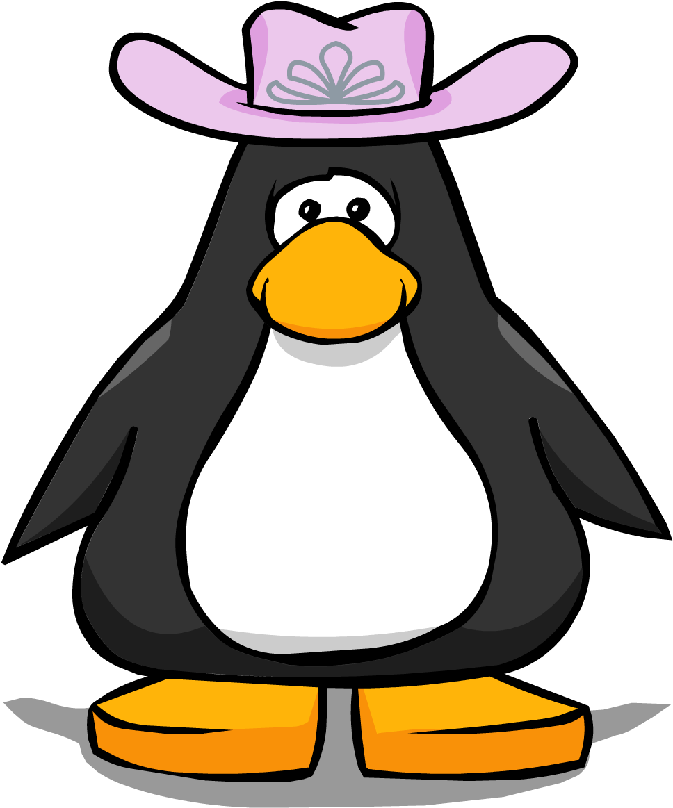 Pink Cowgirl Hat On Player Card - Club Penguin Wearing Hat (1030x1224), Png Download