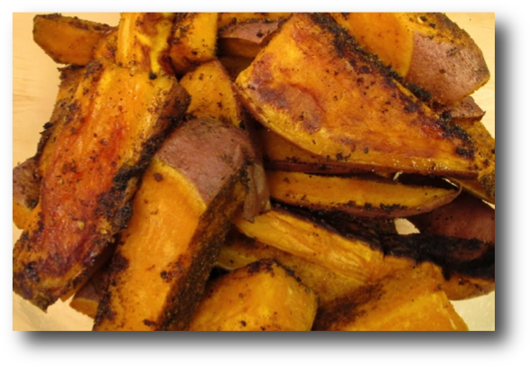 Oven Roasted Sweet Potato Fries - Potato Wedges (594x413), Png Download