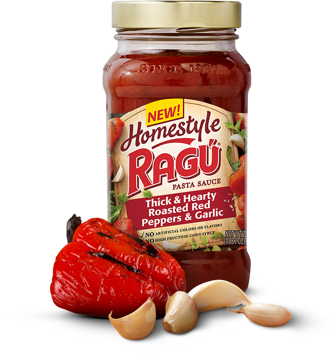 Homestyle Thick & Hearty Roasted Red Peppers & Garlic - Ragu Homestyle Spaghetti Sauce (1000x800), Png Download