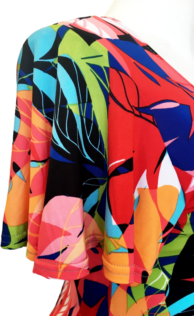 Flutter Sleeve Fit And Flare Dress In Tropical Red - Board Short (731x1024), Png Download