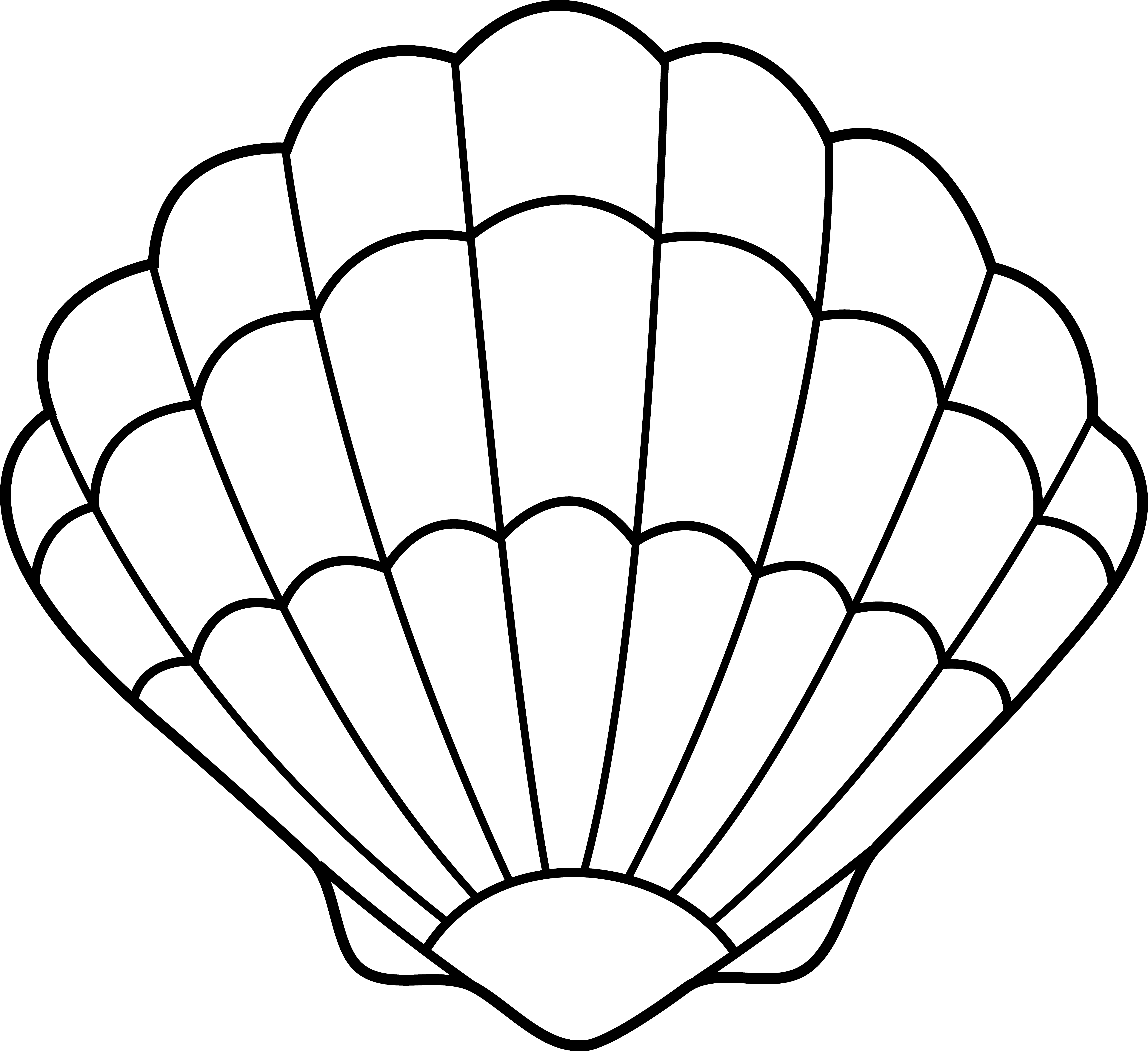 Colorable Seashell Art For The Broken Heart - Shell Clipart Black And White (6142x5628), Png Download