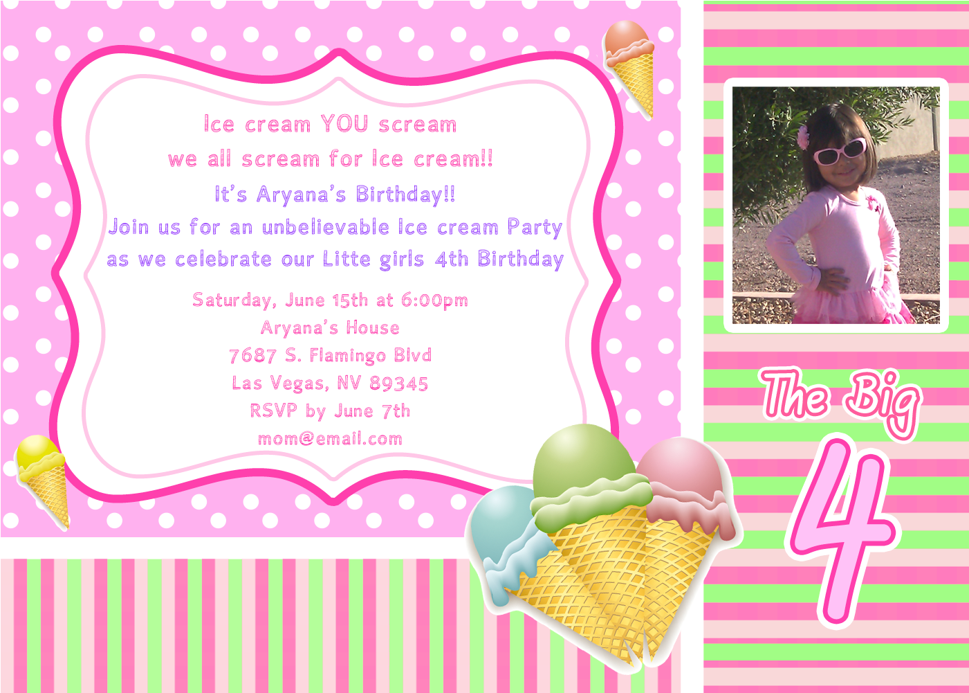 Triple Scoop Ice Cream Invitations Ice Cream Invitations - Ice Cream (1400x1400), Png Download