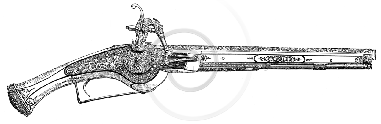 Weapon Clipart Renaissance - Antique Pistol Drawings (1280x417), Png Download
