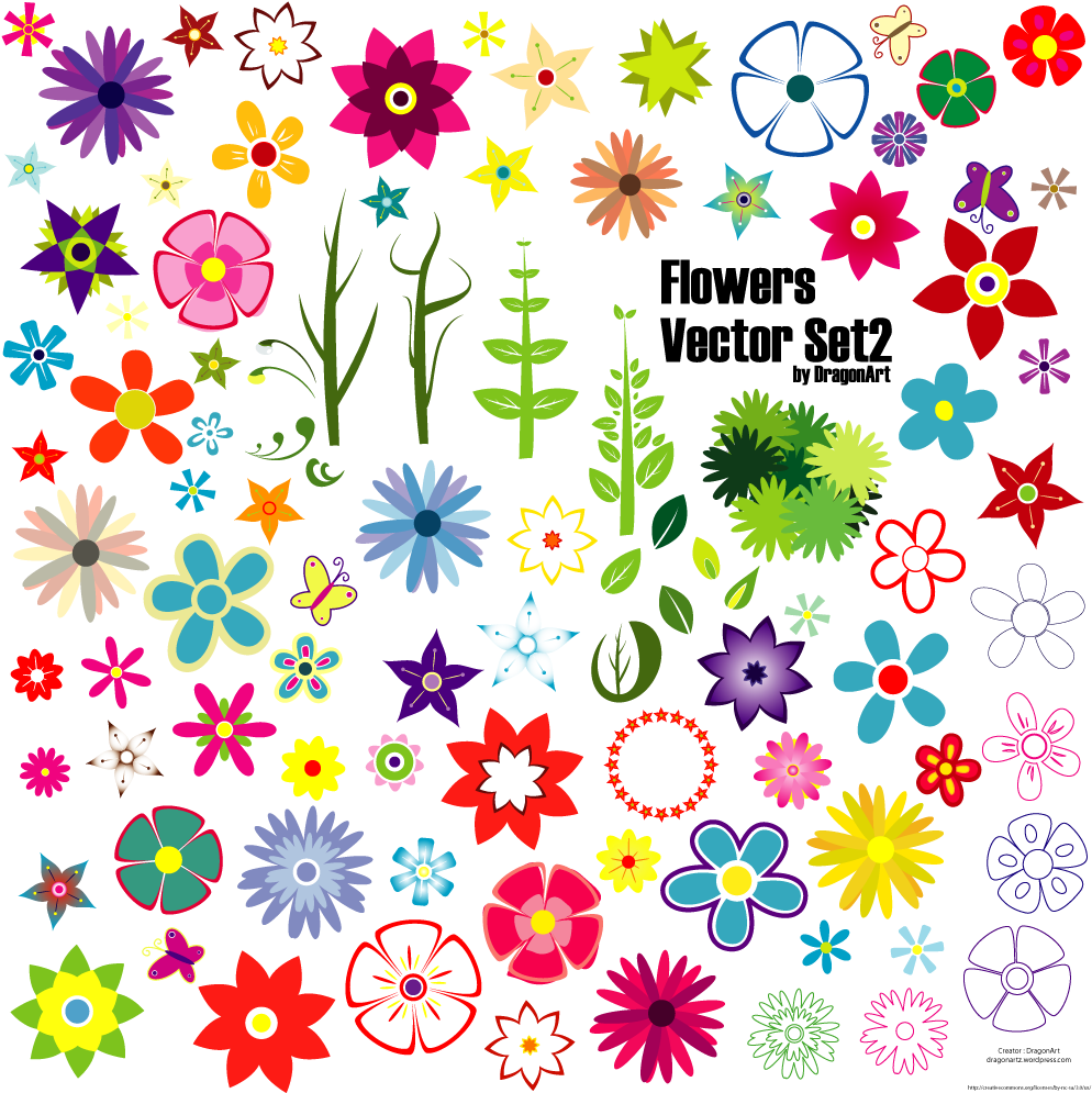 Flowers Vector Set 2 Free Download - Flower Vector (1000x1000), Png Download