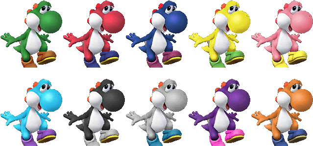 Yoshi's Alternate Costumes In Pm - All Yoshi Colors (640x320), Png Download