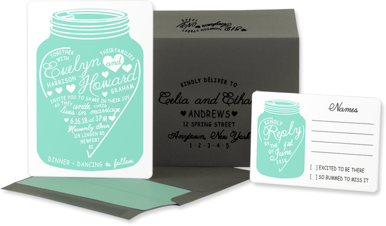 Mason Jar Wedding Invitation Bluebell Paper Press - Wedding Invitation (760x445), Png Download