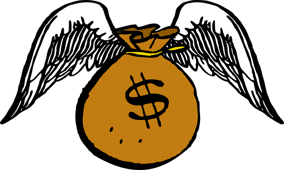 Money Bag With Wings Attached Displaying A Dollar Sign - Money Flying Away Png (960x574), Png Download