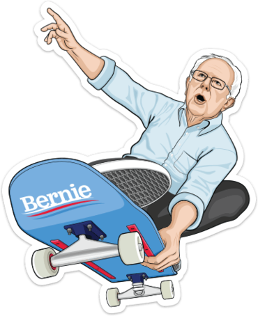 This Bernie Sanders Sticker - Bernie Sanders Riding A Skateboard (370x454), Png Download