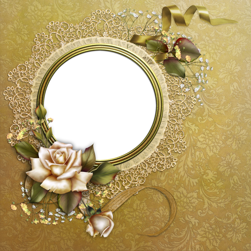 Yellow Rose Clipart Gold Frame - Golden Round Frame Png (1024x1024), Png Download