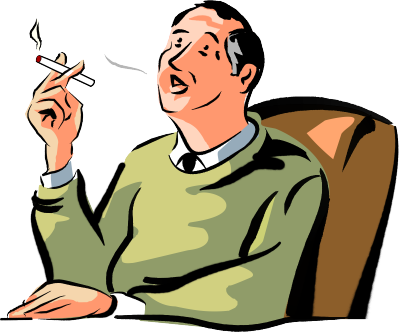 Man Smoking At Desk Cartoon - Cigarette Smoking Cartoon Png (400x333), Png Download
