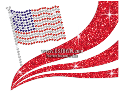 Waving American Flag Iron On Rhinestone Glitter Transfer - Flag (450x450), Png Download