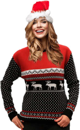 Jersey Navideño Mujer Renos Rojo Y Negro Gorro Papa - Bluzy Świąteczne Dla Par (433x516), Png Download