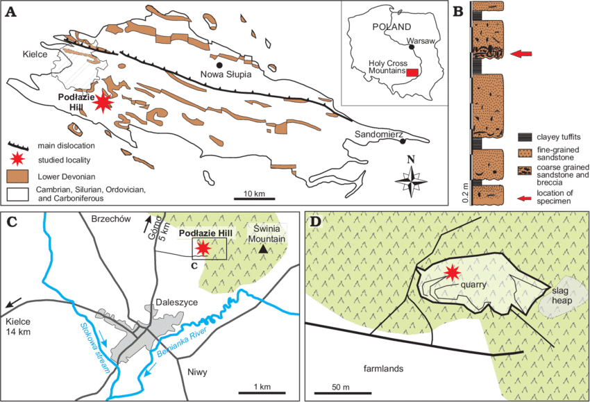 Map Of The Holy Cross Mountains Showing Distribution - Podłazie, Skarżysko County (850x579), Png Download