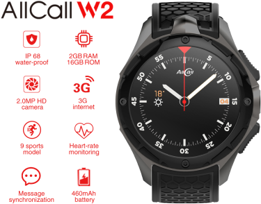 W2 Android 3g Smart Watch - Allcall W2 (400x400), Png Download