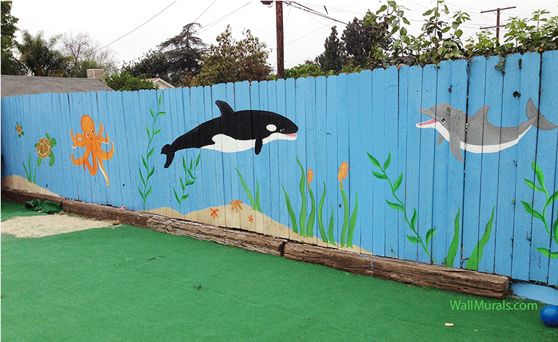 Wall Mural On Fence At Preschool - Painted Murals On Fences (800x600), Png Download
