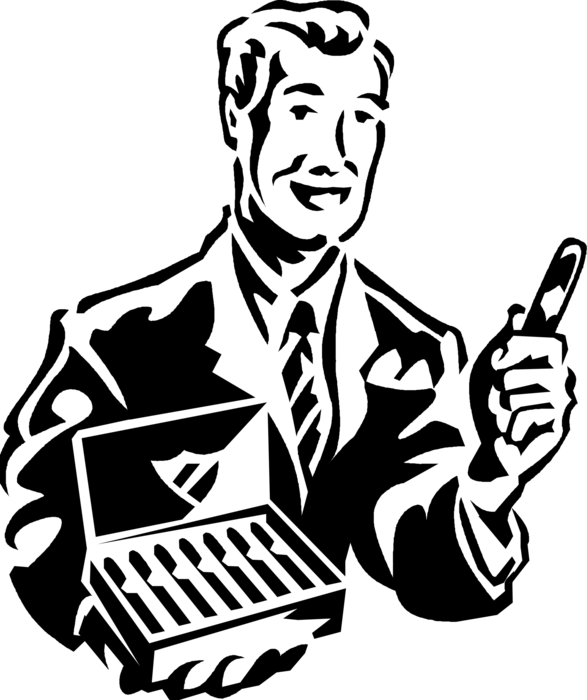 Vector Illustration Of Businessman Offers Cuban Cigar - Cigars Lounge Clip Art (587x700), Png Download