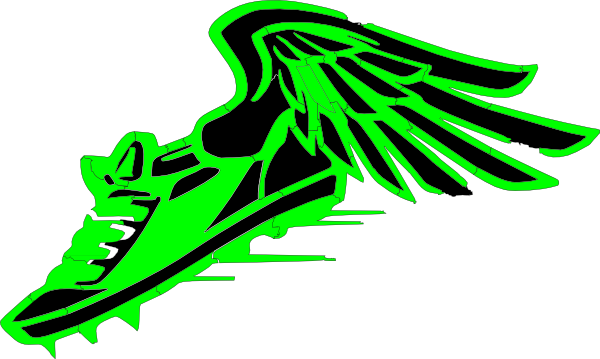Winged Foot, Green And Black Clip Art - Track Shoe With Wings Green (600x359), Png Download