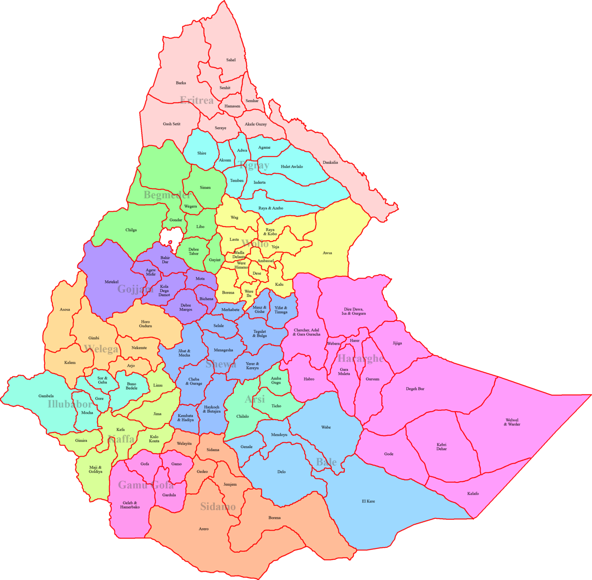 Ethiopia Kilil Map (1200x1175), Png Download