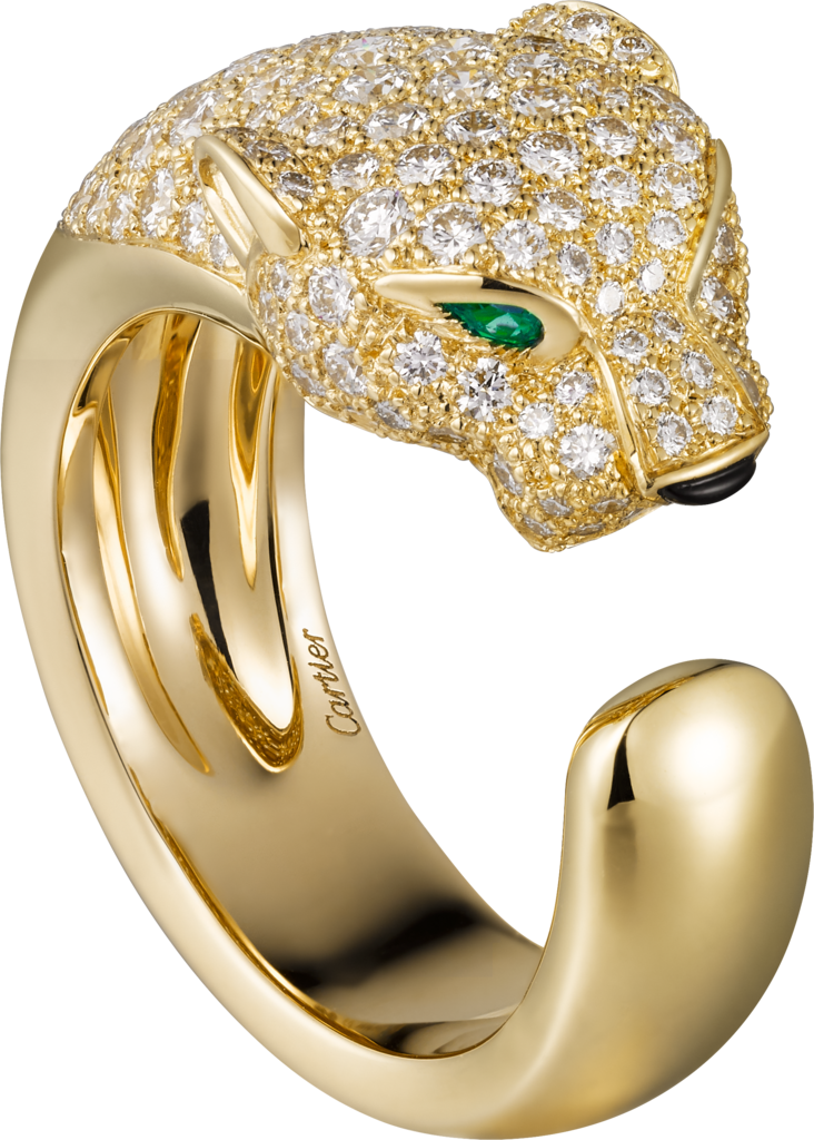 Panthère De Cartier Ringyellow Gold, Diamonds, Emeralds, - N4225000 (732x1024), Png Download