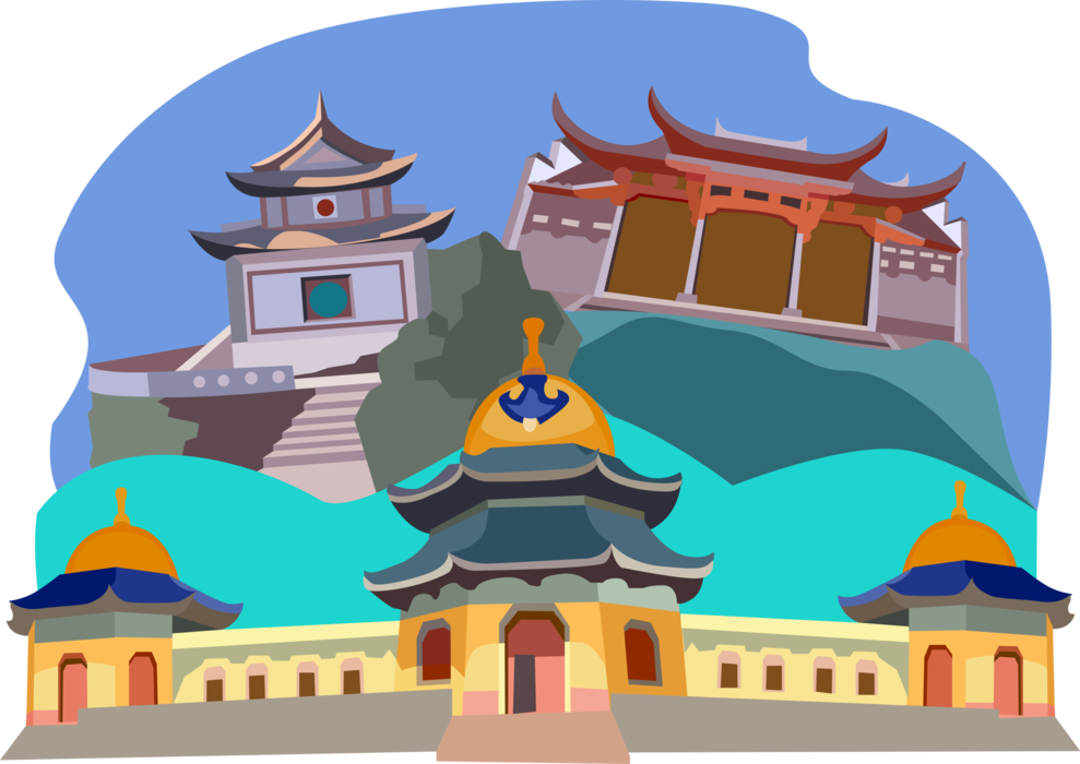 Vector Illustration Of Chinese Or Japanese Pagoda Buddhist - Pagoda (989x700), Png Download