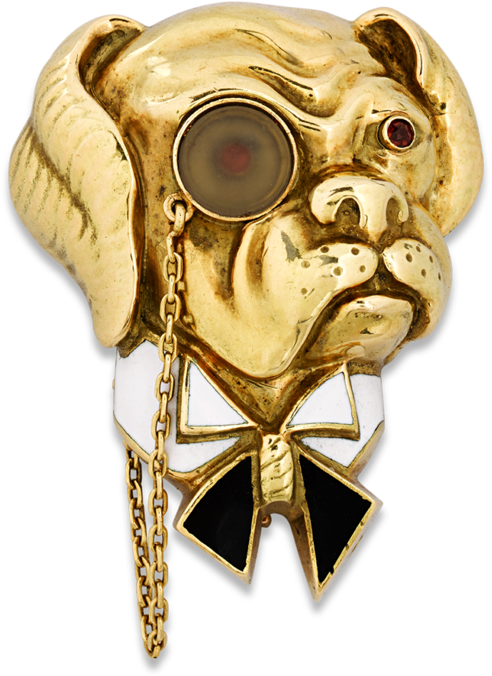 This 18k Yellow Gold Brooch Of An English Bulldog Is - Watch (819x1024), Png Download