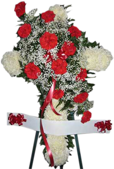Red & White Cross With Banner - Garden Roses (600x600), Png Download