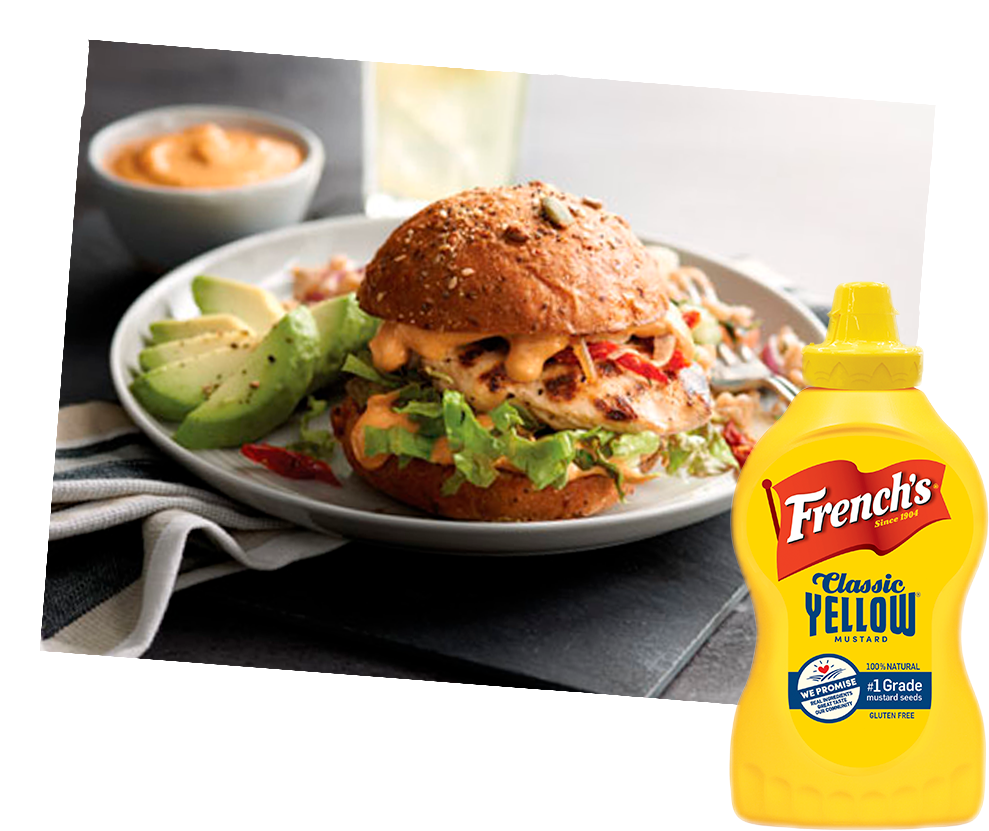 Grilled Chicken Sandwich With Smoky Yellow Mustard - 4 Pack - French's Classic Yellow Mustard 8 Oz (1110x885), Png Download