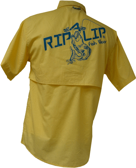 Men's Fishing Short Sleeve Button Down Shirt Yellow - Rip A Lip (492x600), Png Download