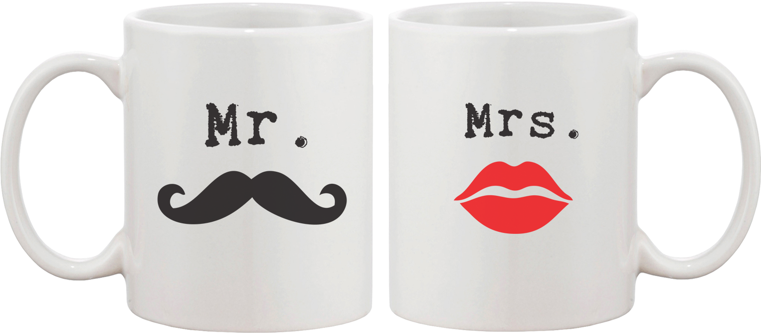 Mr Mrs Mug Cup Mustache And Lip Design - Couple Cup (1550x1000), Png Download