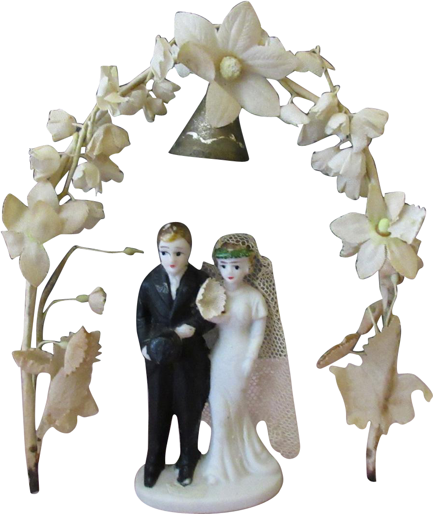 Vintage Wedding Bride & Groom Cake Topper With Flower - Wedding (1057x1057), Png Download