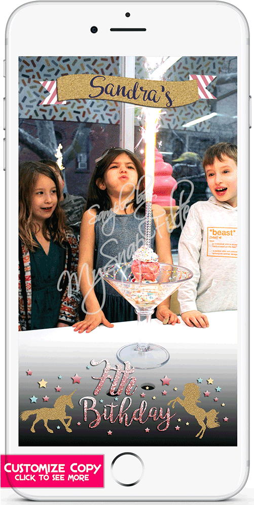 Glitter Unicorn Gold Birthday Snapchat Filter (1000x1000), Png Download