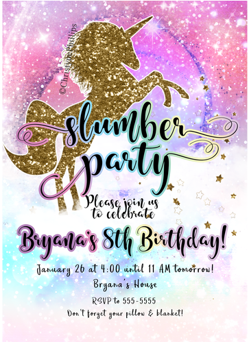 Unicorn Slumber Party Invitations (498x498), Png Download