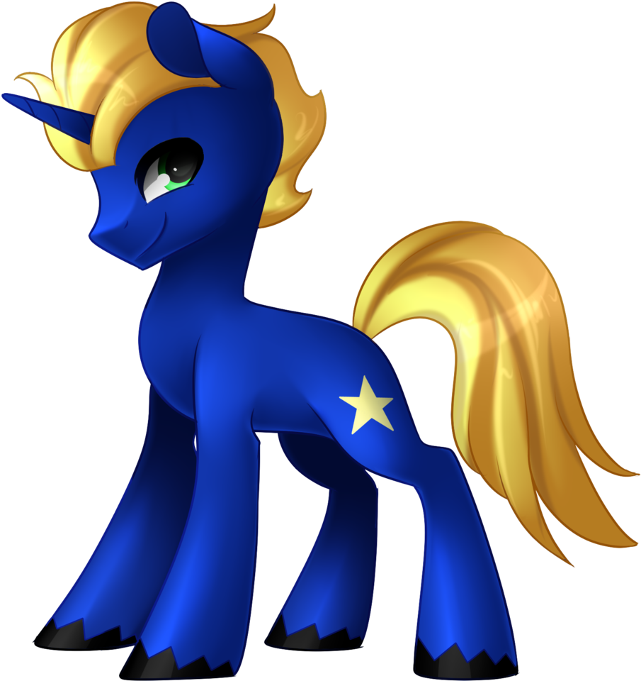 Scarlet-spectrum, Commission, Green Eyes, Looking Back, - Blue Unicorn Male Oc (1014x1024), Png Download