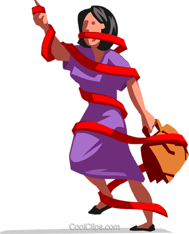 Businesswoman Tied Up In Red Tape Royalty Free Vector - Clip Art (389x480), Png Download