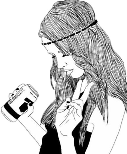 Overlay - Tumblr - Girl Drinking Drawing (500x518), Png Download