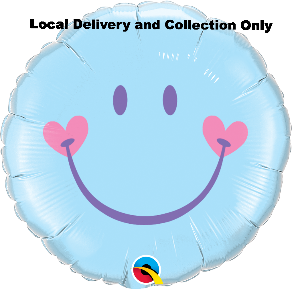 Sweet Smile Face Pale Blue Foil Balloon - Qualatex 18 Inch Round Foil Balloon - Sweet Smile Face (1020x1008), Png Download