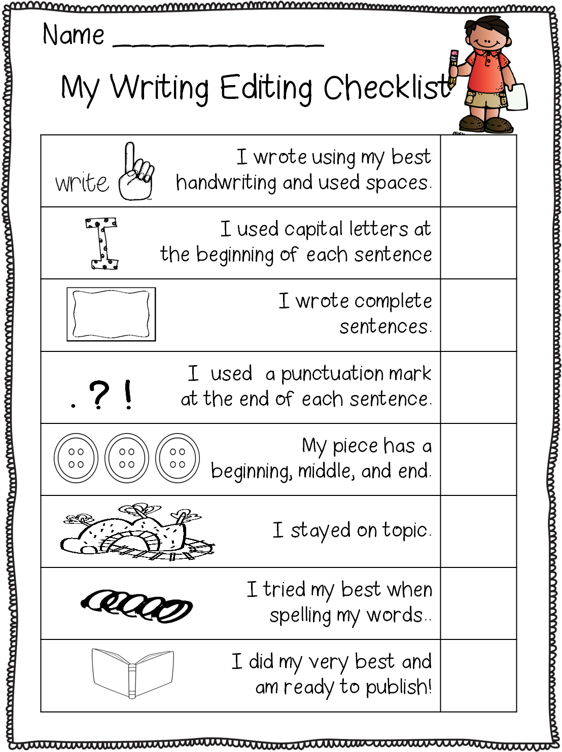 This Is Part Of The Free Editing Set From First Grade - My Writing Editing Checklist (1127x1502), Png Download