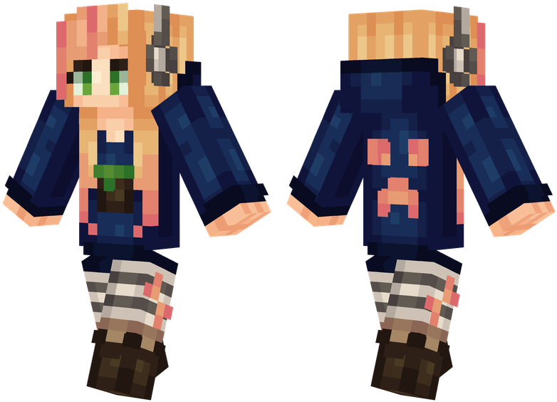 Gamer Girl - Anime Girl With Headphone Minecraft Skin (804x576), Png Download