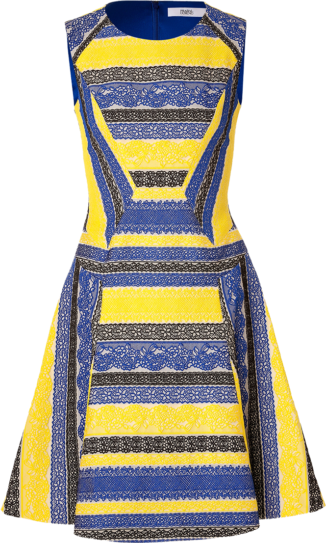 Prabal Gurung Royal Blue Yellow Black Embroidered Lace - Royal Blue Yellow Dress (800x1105), Png Download
