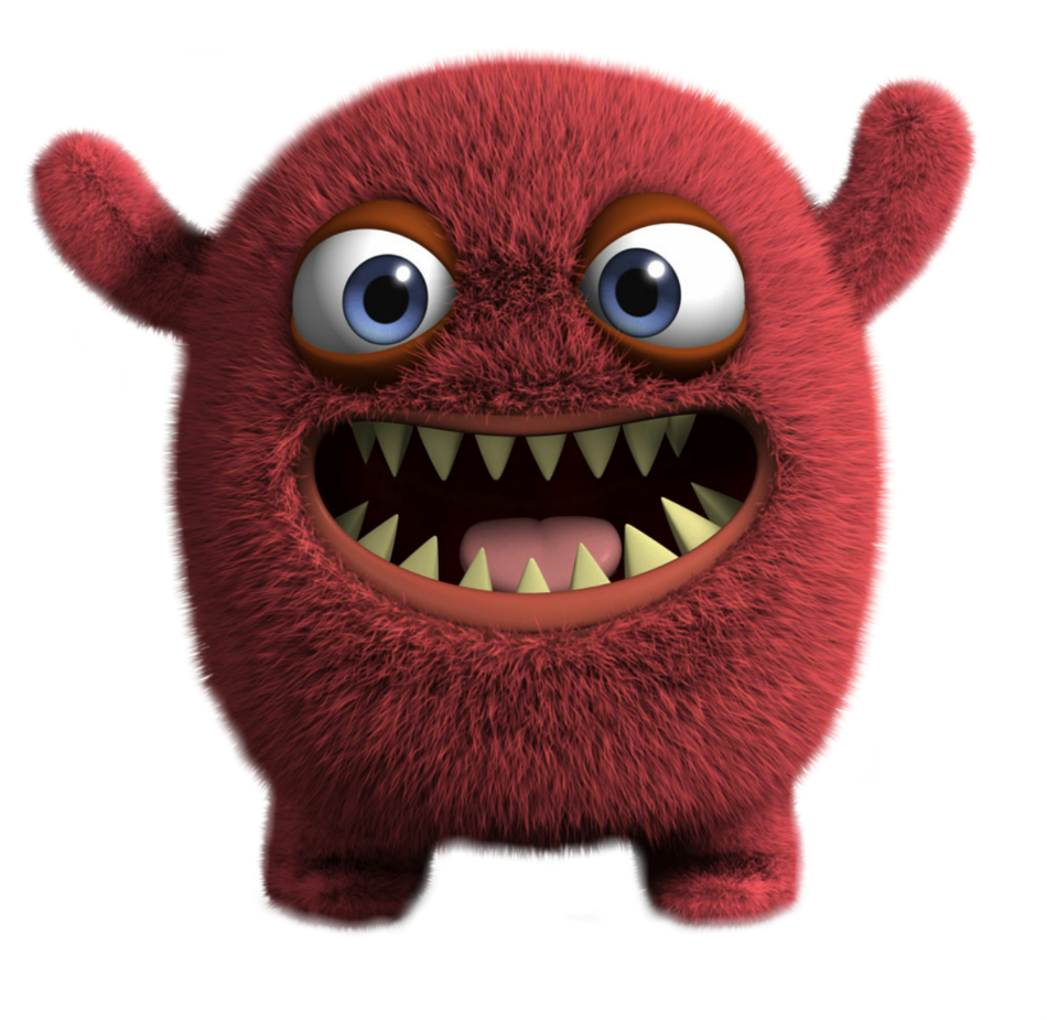 Red Cute Monster Scary Surprise Sweet - Cute Fuzzy Cartoon Monster (1024x1024), Png Download
