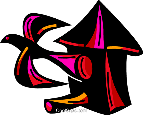 Bird Flying Out Of Birdhouse Royalty Free Vector Clip - Royalty-free (480x388), Png Download