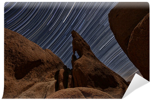 Night Star Trail Streaks Over The Rocks Of Joshua Tree - Night (400x400), Png Download