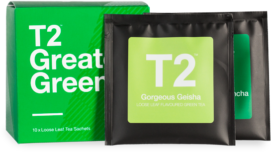 Greatest Greens Assorted Tea Sampler - T2 Tea Bag Lemongrass And Ginger Sachet (555x555), Png Download