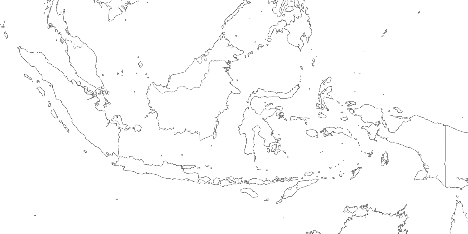 Large Indonesia Blank Map With Borders And Coasts Outlines - Indonesia White Outline Transparent (1600x800), Png Download
