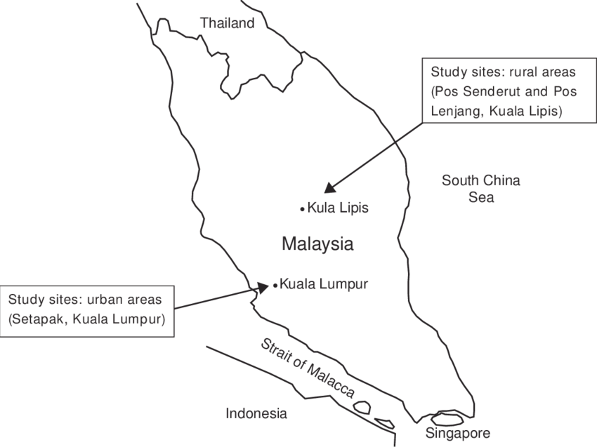 Map Of Peninsular Malaysia Showing Urban And Rural - Peninsular Malaysia (850x637), Png Download