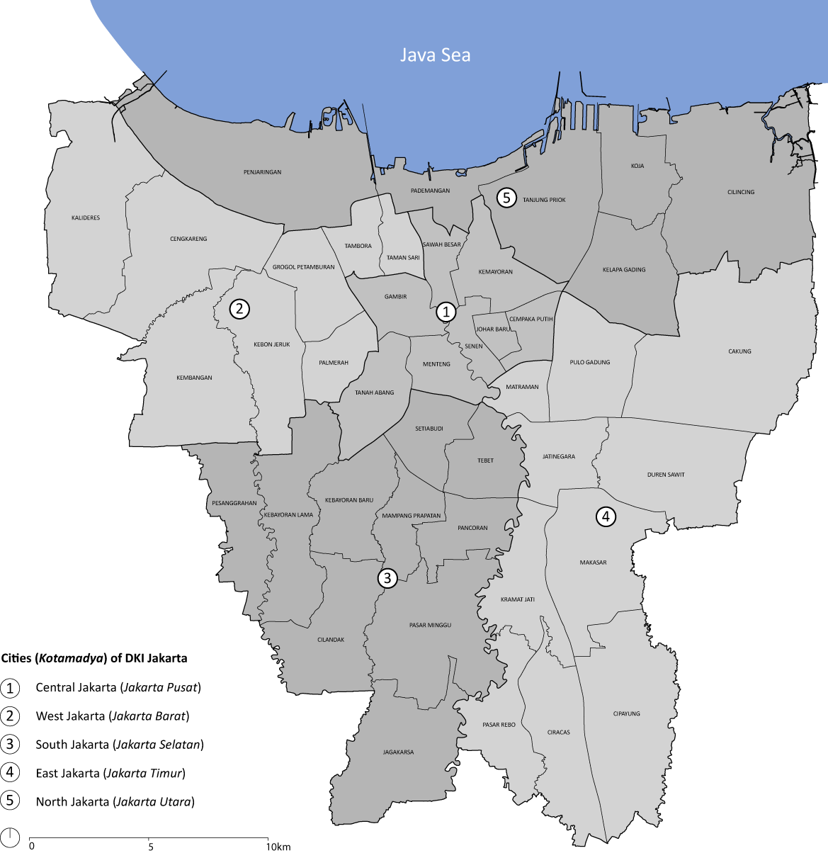 Jakarta Special Capital Region - Jakarta Neighborhoods Map (1169x1204), Png Download