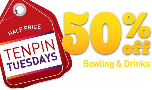 Half Price Tenpin Tuesdays 50% Off Bowling & Drinks - Tenpin Tuesdays (528x314), Png Download
