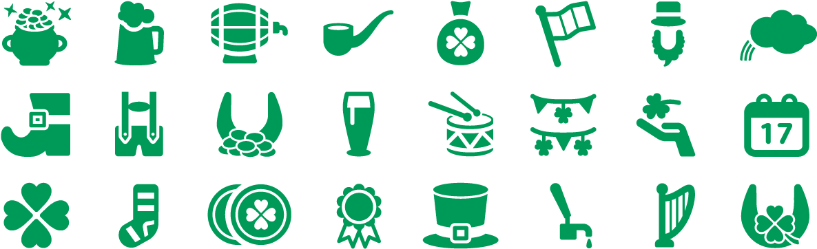 Saint Patrick Icons Copie - St Patrick's Day Icons Png (1263x423), Png Download